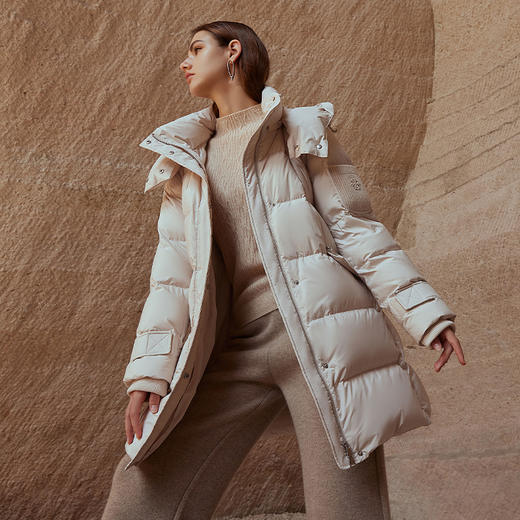 【中长款女士90白鹅绒服】23年冬季新品女士中长款连帽羽绒服腰带收腰外套 商品图5