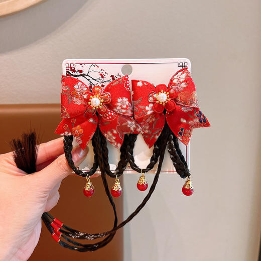 中国风新年头饰儿童过年发饰女童假发蝴蝶结拜年发卡宝宝喜庆发夹 商品图10