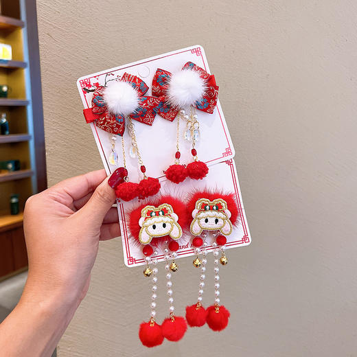 中国风新年头饰儿童过年发饰女童假发蝴蝶结拜年发卡宝宝喜庆发夹 商品图1