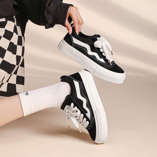 ZHR撞色拼接厚底板鞋女2023新款学院经典黑白运动休闲鞋韩版百搭 商品图2