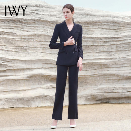 IWY/高端藏青色阔腿裤西装套装女商务面试经理职业装工作服C13309+P33309 商品图2