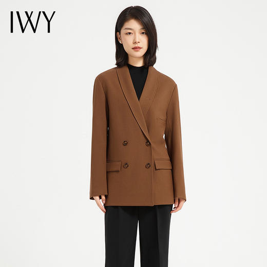 IWY/气质韩版宽松西装外套女秋冬加厚总裁职业阔腿裤正装复古咖色西服C13521+P33518 商品图4