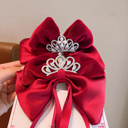 【龙年国风头饰】儿童红色蝴蝶结过年发夹2023新款公主宝石皇冠发卡小女孩过年头饰 商品图2
