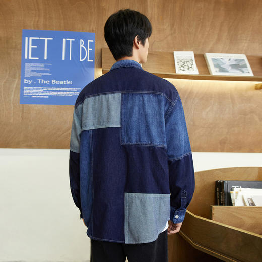 gxgjeans男装 秋季翻领拼接夹克长袖宽松牛仔夹克外套男JED1E808644 商品图2