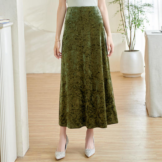 剩S/M 米思阳2025秋季新款复古法式丝绒半身裙高腰亮面修身弹力长裙0208 商品图0