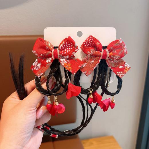 中国风新年头饰儿童过年发饰女童假发蝴蝶结拜年发卡宝宝喜庆发夹 商品图9