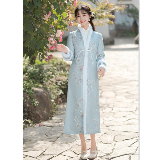 提花夹棉长款旗袍外套，时尚改良新中式年轻少女旗袍外披GX-35526 商品图2