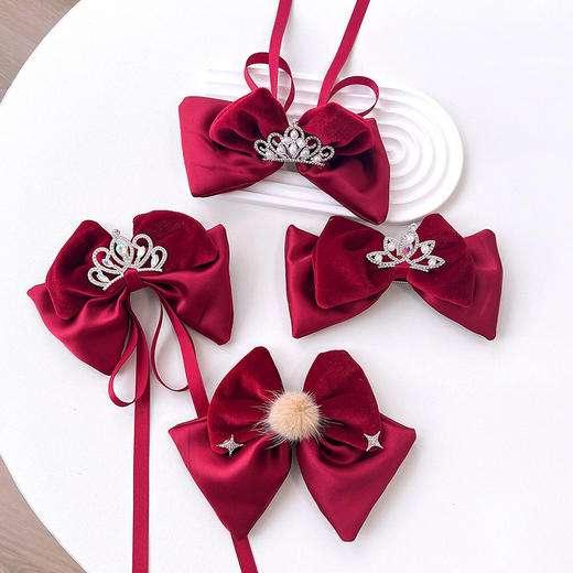 【龙年国风头饰】儿童红色蝴蝶结过年发夹2023新款公主宝石皇冠发卡小女孩过年头饰 商品图3