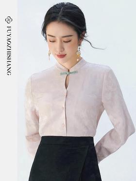 扶摇 陌上花开 新中式秋季通勤复古提花上衣衬衫女盘扣衬衣
