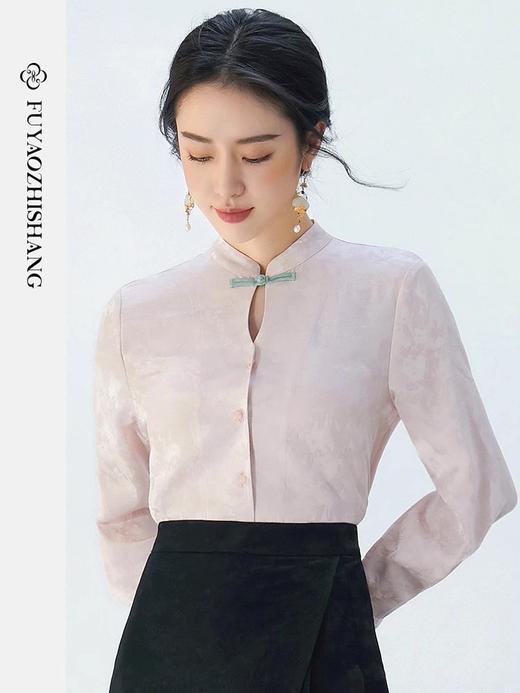 扶摇 陌上花开 新中式秋季通勤复古提花上衣衬衫女盘扣衬衣 商品图0