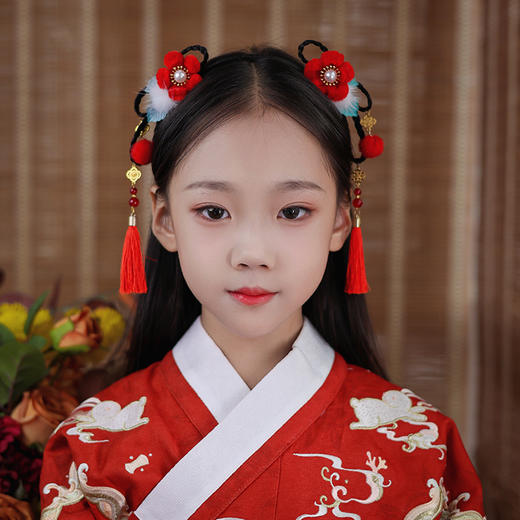 【新年国风发箍】中国风新年发饰女童汉服喜庆红色流苏假发辫子发箍宝宝过年头饰 商品图3
