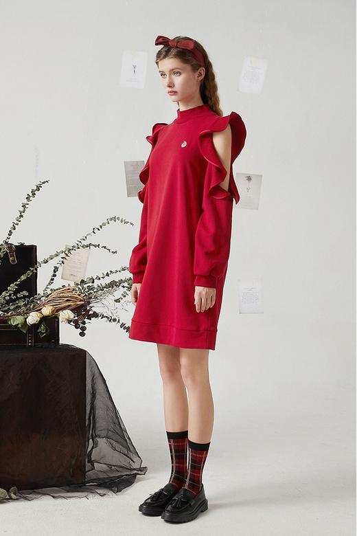 komello 荷叶边露肩卫衣裙 14904 商品图1