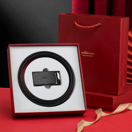 【父亲节礼盒款】柒牌配饰腰带男2025年新款自动扣商务休闲百搭男士黑色皮带礼盒装	126P70100 商品图4