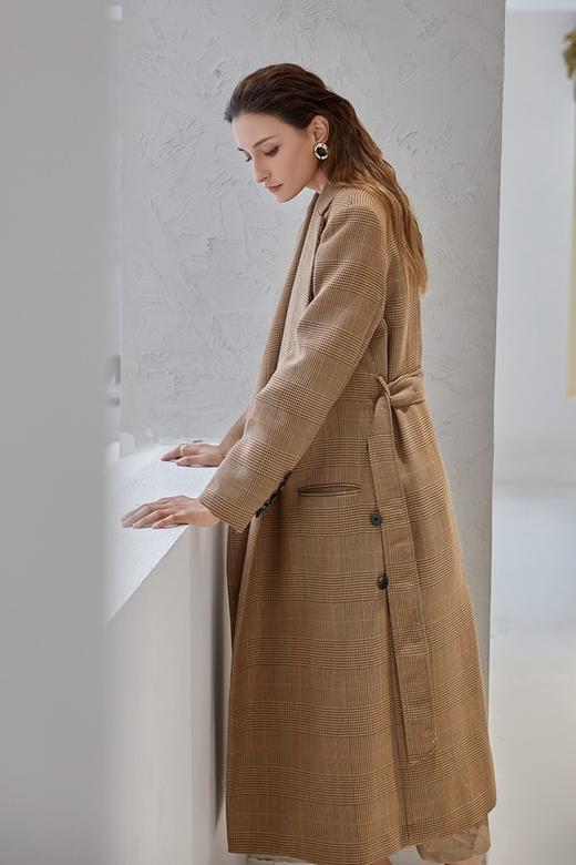DAMO WANG/王大墨 棕色格纹羊毛西装长外套 13993 商品图4