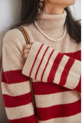 Xsuri红杏林高领条纹羊毛衫