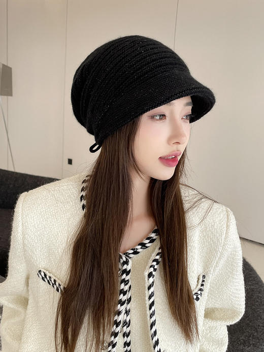 女双层兔毛针织帽 商品图0