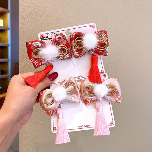 中国风新年头饰儿童过年发饰女童假发蝴蝶结拜年发卡宝宝喜庆发夹 商品图2