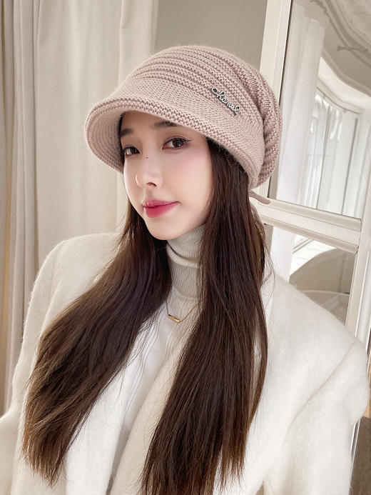 女双层兔毛针织帽 商品图8