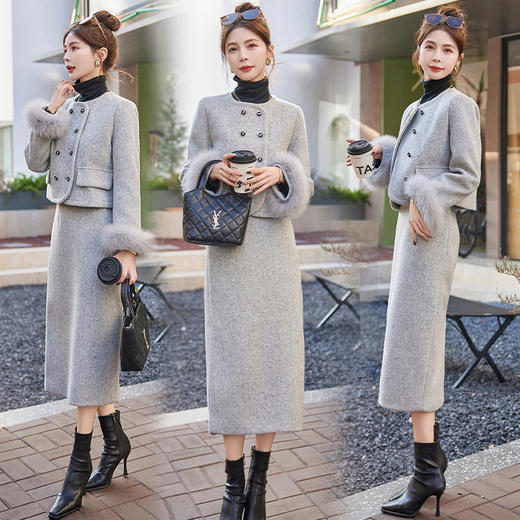 冬装新款，白鸭绒真狐狸毛羽绒服显瘦小香套装HR-YJLY9031 商品图2