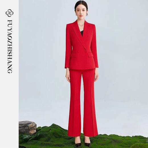 扶摇 红色西装套装女高端职业装年会主持人西服外套工作服冬 商品图3