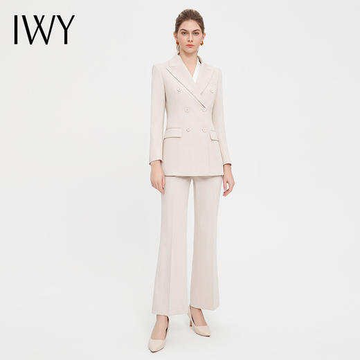 IWY/气质杏色双排扣西装套装女高端医美上班工作服时尚阔腿裤职业正装C13317+P33317 商品图0