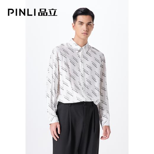 PINLI品立新款字母印花休闲长袖衬衫男士上衣B213313183 商品图0