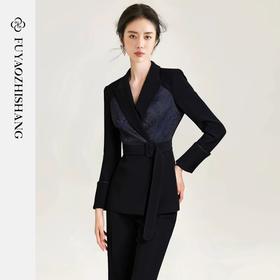 扶摇 清冷感高级提花新中式西装套装女职业装主持人演讲正装