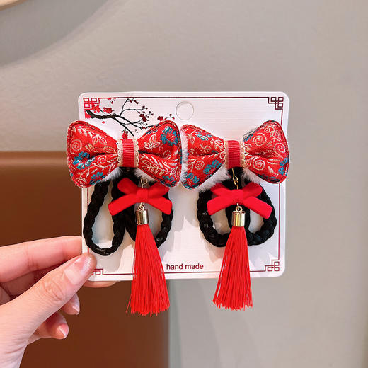 中国风新年头饰儿童过年发饰女童假发蝴蝶结拜年发卡宝宝喜庆发夹 商品图7