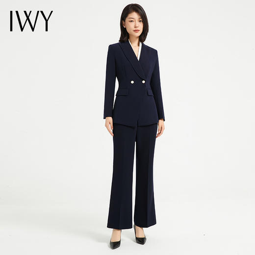 IWY/高端藏青色阔腿裤西装套装女秋冬款干练总裁面试正装售楼部工作服C13505+P33505 商品图0