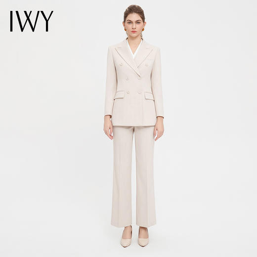 IWY/气质杏色双排扣西装套装女高端医美上班工作服时尚阔腿裤职业正装C13317+P33317 商品图2