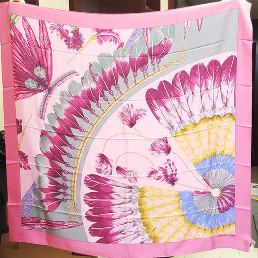 【99新】爱马仕（HERMES）女士玫红色羽毛印花丝巾 丝巾 爱马仕  241218TH03 商品图9