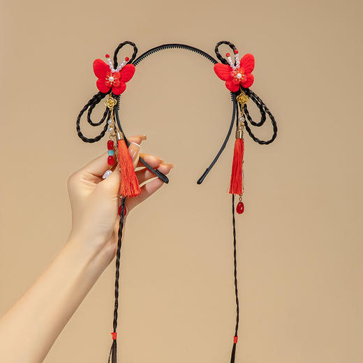 【新年国风发箍】中国风新年发饰女童汉服喜庆红色流苏假发辫子发箍宝宝过年头饰 商品图12