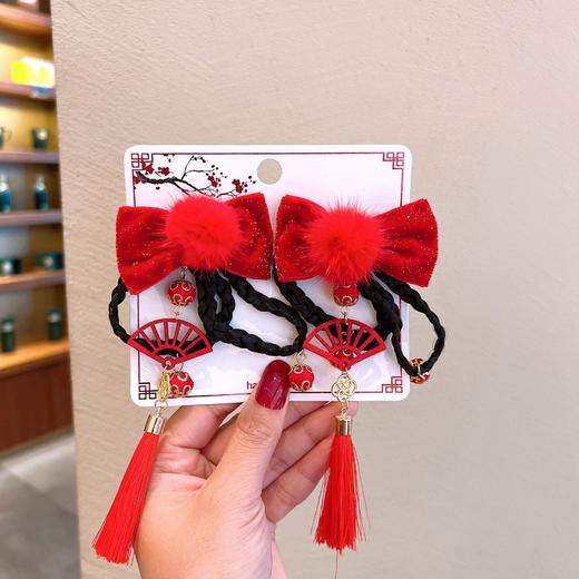 中国风新年头饰儿童过年发饰女童假发蝴蝶结拜年发卡宝宝喜庆发夹 商品图11