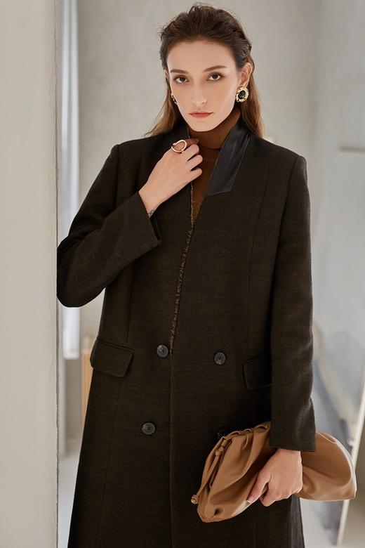 DAMO WANG/王大墨 黑色一粒扣超长款毛呢大衣 14096 商品图4