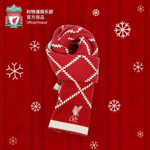 利物浦俱乐部官方商品丨红色菱格纹拼色针织围巾时尚百搭秋冬 商品图1