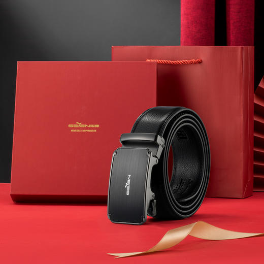【父亲节礼盒款】柒牌配饰腰带男2025年新款自动扣商务休闲百搭男士黑色皮带礼盒装	126P70100 商品图3