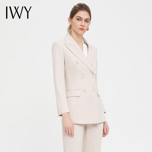 IWY/气质杏色双排扣西装套装女高端医美上班工作服时尚阔腿裤职业正装C13317+P33317 商品图6