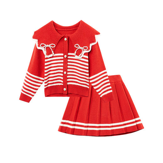 笛莎童装女童套装2023冬装新款学院风儿童针织裙套装 商品图4