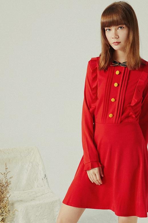 komello 红色木耳边连衣裙 14566 商品图5