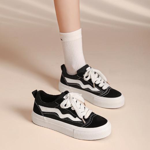 ZHR撞色拼接厚底板鞋女2023新款学院经典黑白运动休闲鞋韩版百搭 商品图4