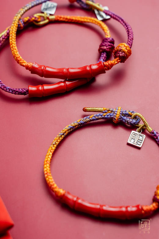 天然朱砂竹报平安九子离火编织手绳/天然朱砂竹报平安红绳款编织手绳 商品图2