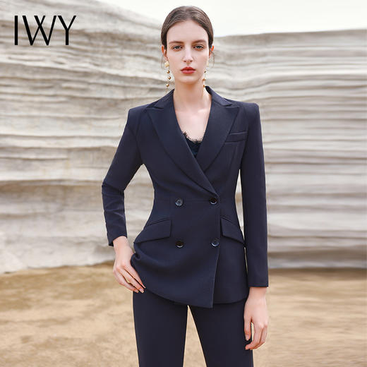 IWY/高端藏青色阔腿裤西装套装女商务面试经理职业装工作服C13309+P33309 商品图3