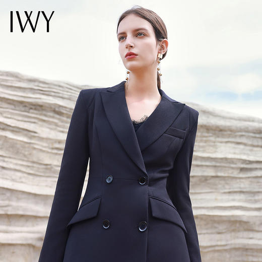 IWY/高端藏青色阔腿裤西装套装女商务面试经理职业装工作服C13309+P33309 商品图5