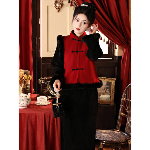 冬季加绒厚套装旗袍，过年战袍拜年服唐装小袄LSB-2535 商品图4