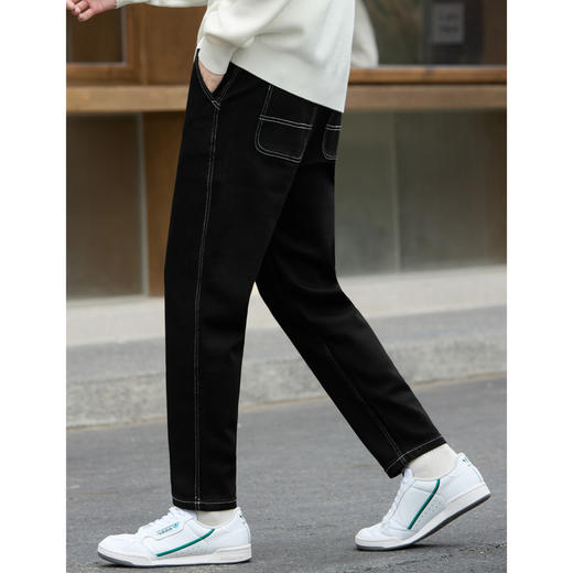 gxgjeans男装牛仔裤秋季黑色明线时尚修身小脚裤潮牌 商品图2