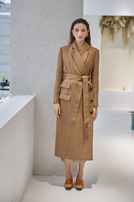 DAMO WANG/王大墨 棕色格纹羊毛西装长外套 13993 商品图7