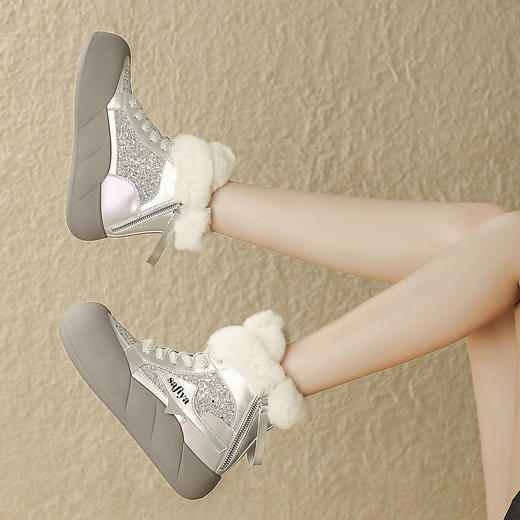 品质好货 | Safiya/索菲娅2023冬季新品兔毛加绒面包厚底运动风短靴棉鞋 SF3411A708 商品图9