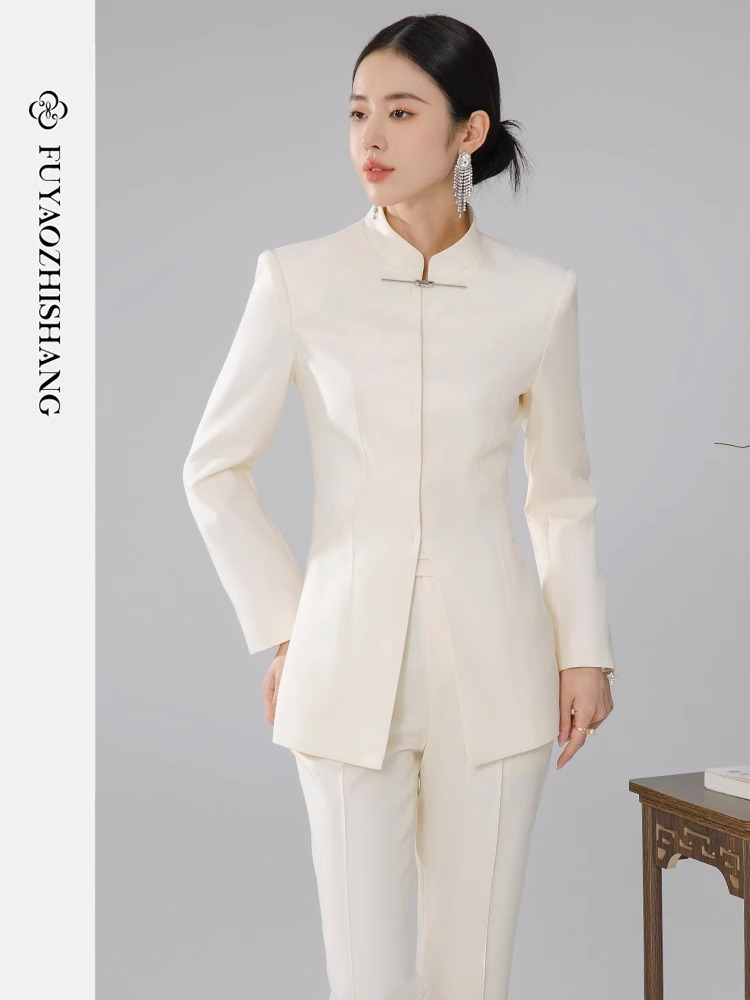 扶摇 国风白色西装套装女2024新款设计感改良唐装西服外套春