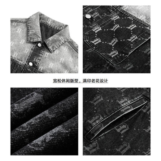 gxgjeans男装满印老花休闲潮流冬季保暖夹棉牛仔夹克外套男 商品图3