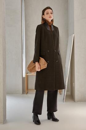 DAMO WANG/王大墨 黑色一粒扣超长款毛呢大衣 14096